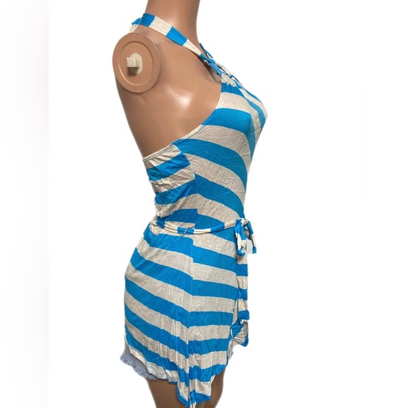 Blue Oatmeal Striped O-ring halter tunic New L - Picture 2 of 5